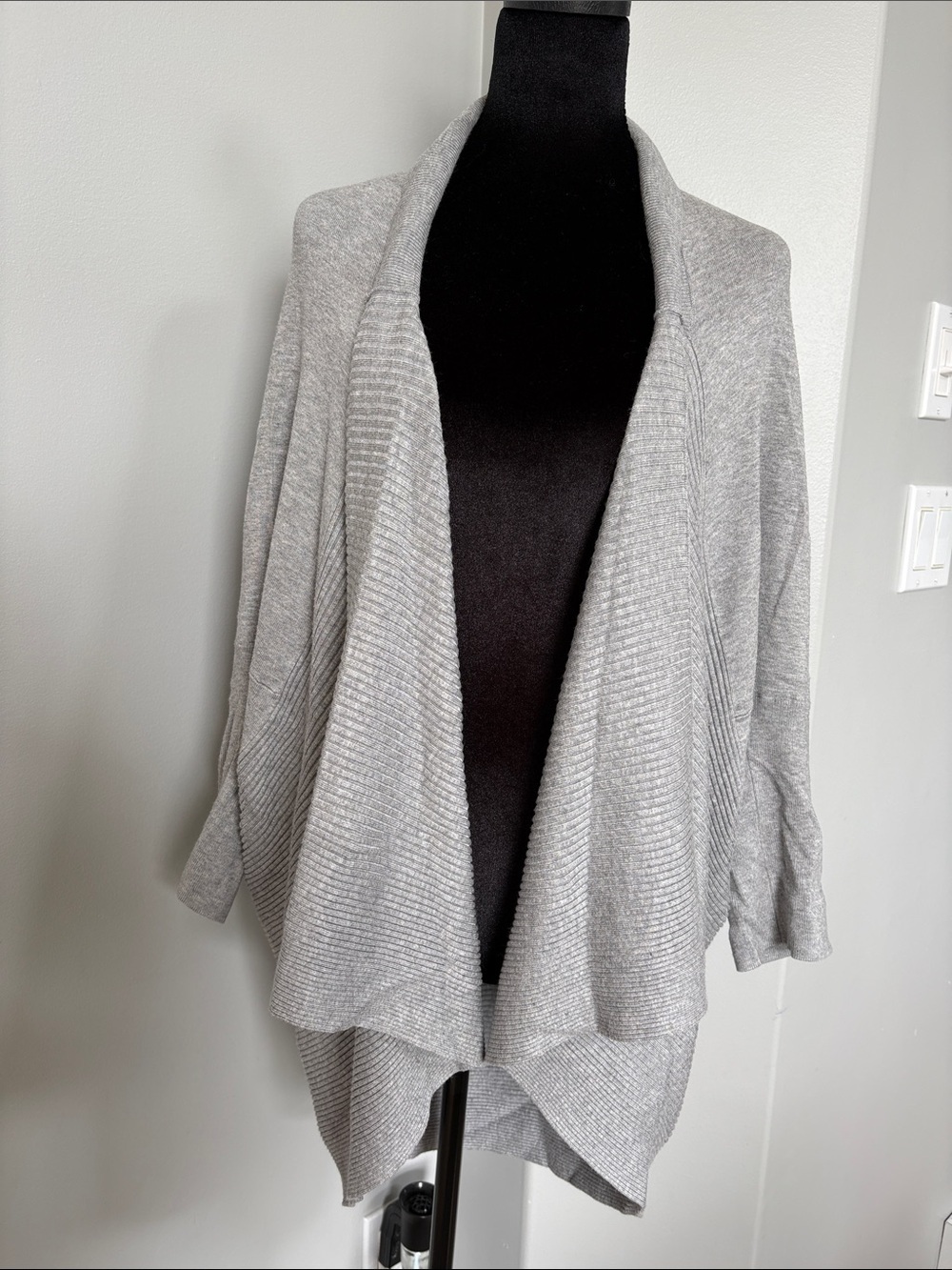 Tribal Open-Front Light Gray Draped Cardigan